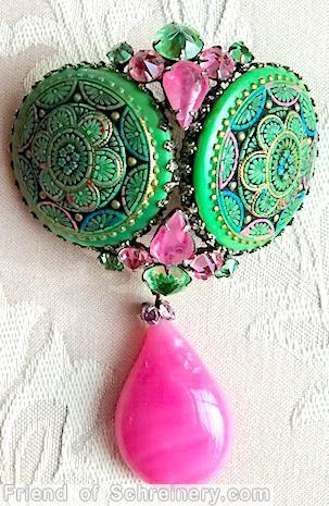 Schreiner 2 moroccan tile disc top down 1 dangle pin white marbled pink large dangling teardrop pink green moroccan disc green pink blue yellow jewelry