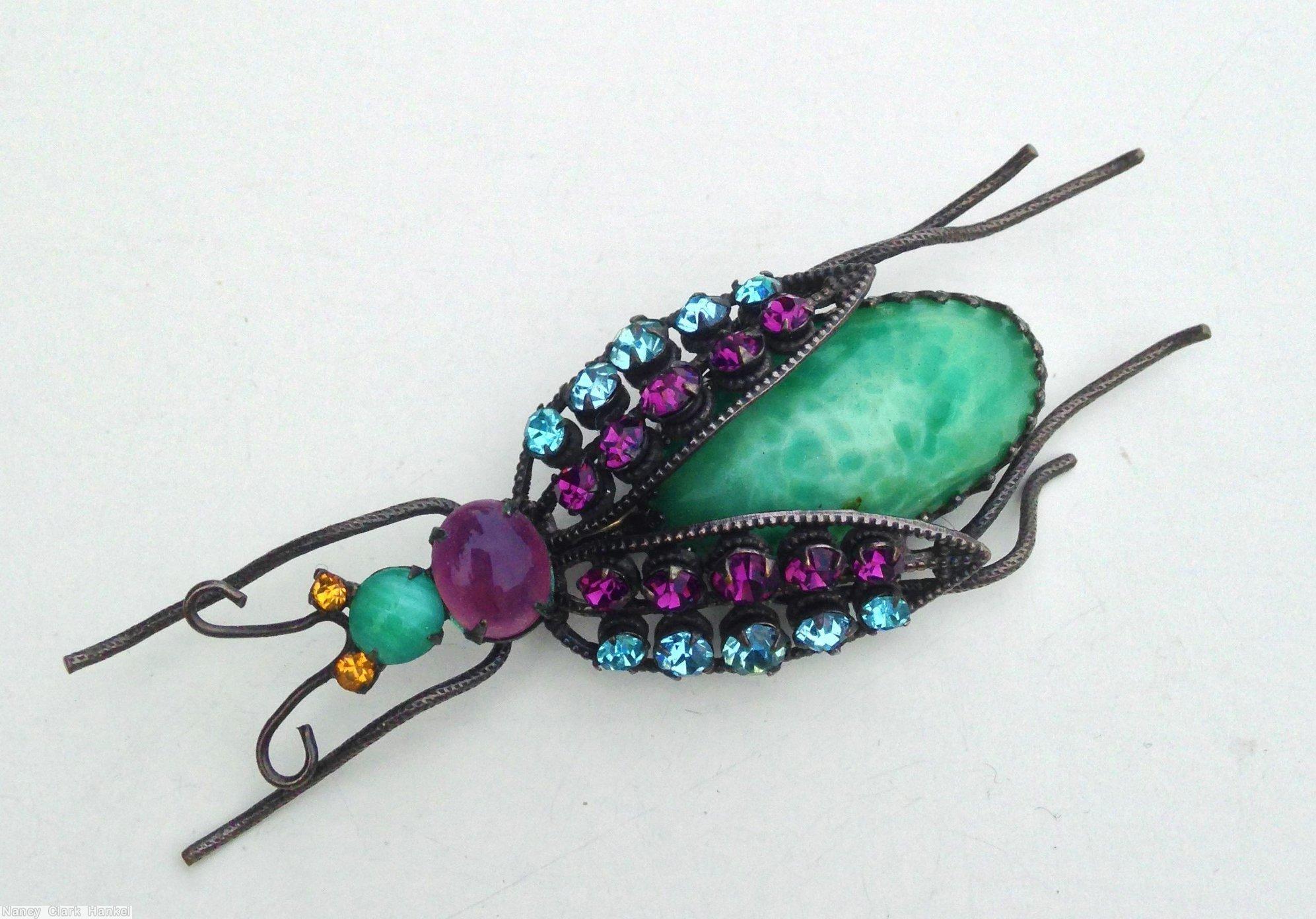 Schreiner 2 whisker long oval cab body bug 2 antenna 2 wired seeds wing marbled green large oval cab purple ice blue jewelry