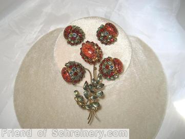 Schreiner 3 acorn egg bunch pin large oval cab side clustered ball marbled coral large oval cab smoke teardrop ice blue ruby goldtone jewelry