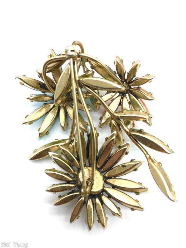 Schreiner 3 black eye daisy flower pin aqua coral white green jewelry