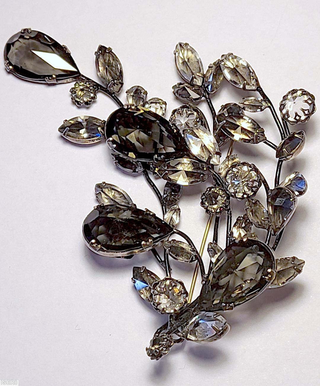 Schreiner 3 long branch sprawling pin 4 large teardrop smoky crystal jewelry