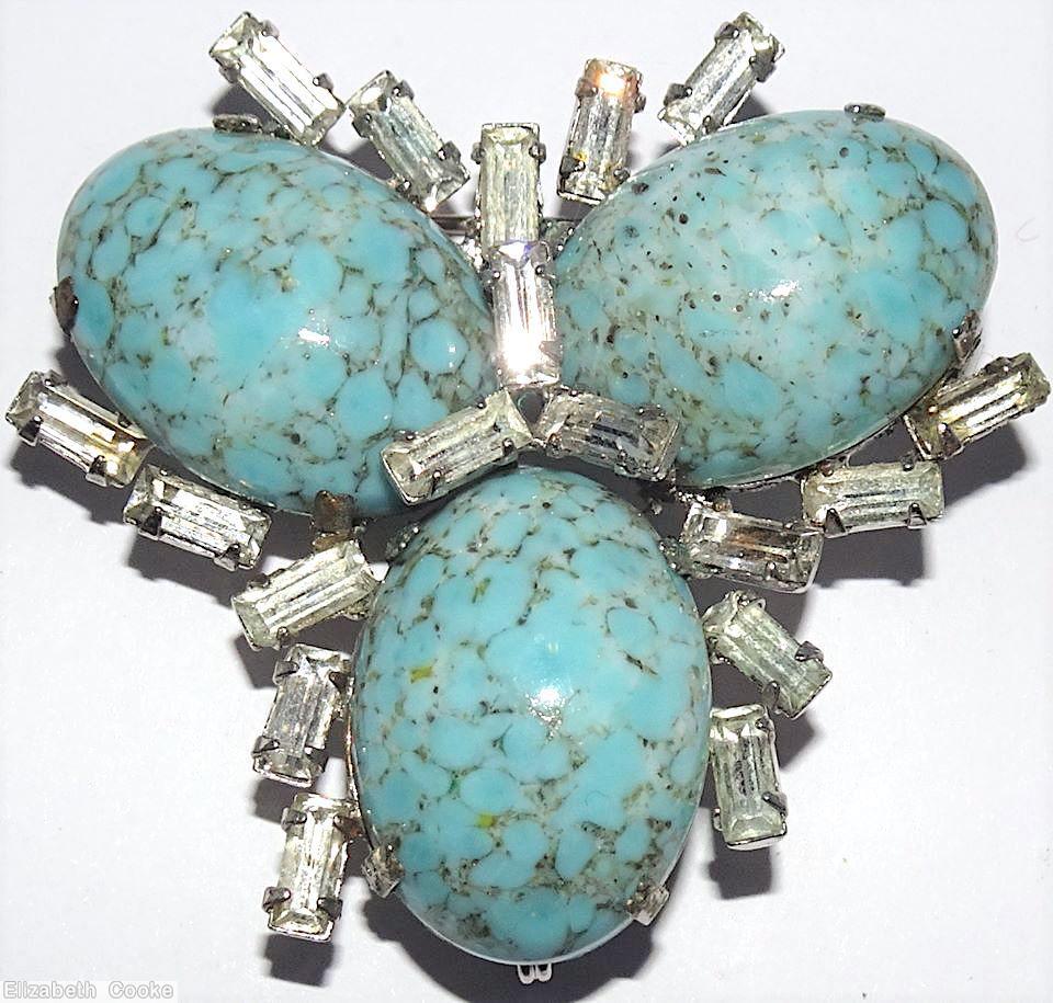 Schreiner 3 radial large oval pin 18 baguette bordered turquoise large oval cab crystal small baguette jewelry