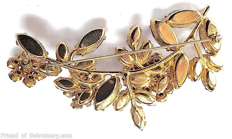 Schreiner 3 trembling flower single bush pin crystal metalic silver goldtone jewelry