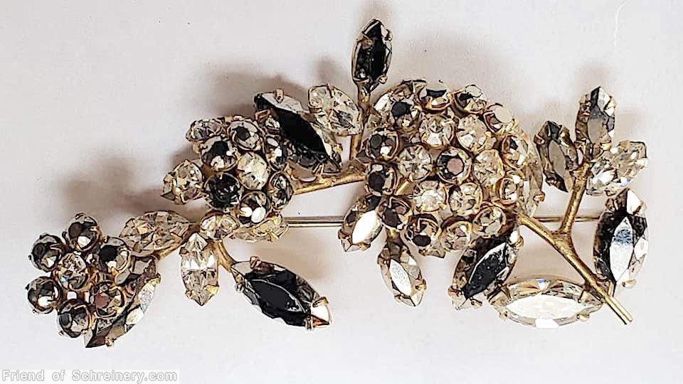 Schreiner 3 trembling flower single bush pin crystal metalic silver goldtone jewelry