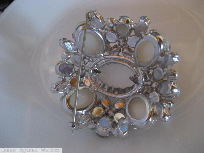 Schreiner 4 large oval cab corner radial rectangle pin 1 large oval cab center moonglow white crystal jewelry