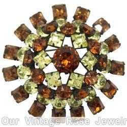 Schreiner 4 rounds domed radial round pin amber crystal jewelry