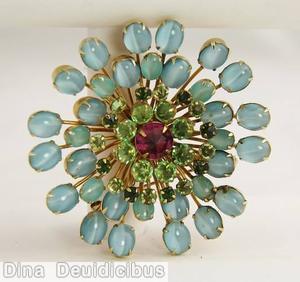 Schreiner 4 rounds starburst radial round pin 33 oval cab moonglow aqua apple green fuchsia green jewelry