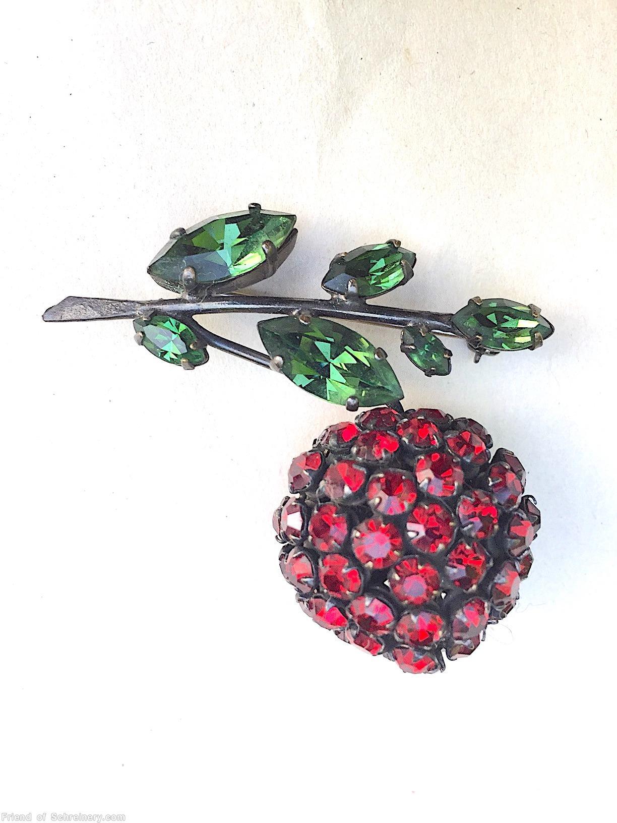 Schreiner 6 leaf on stem berry pin clustered ball short stem varied size navette ruby clustered ball emerald navette jewelry