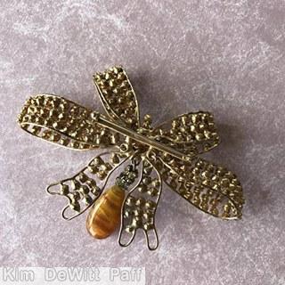 Schreiner 6 varied length wired seeds ribbon 1 dangle pin amber crystal peach smoke jewelry