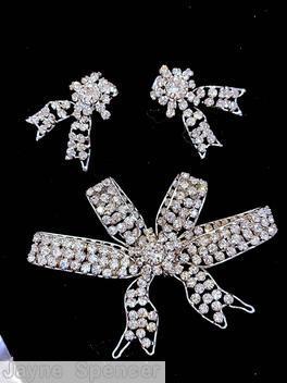 Schreiner 6 varied length wired seeds ribbon 1 dangle pin crystal silvertone jewelry