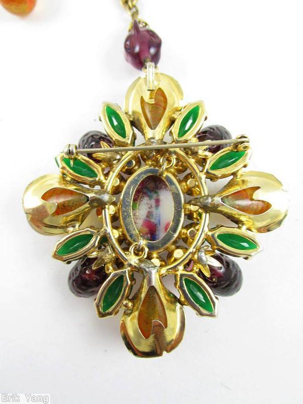 Schreiner 8 bead radial domed oval pin hook eye metal leaf deco 4 large bubble coral marbled clear citrine bubble raspberry bubble emerald navette goldtone jewelry