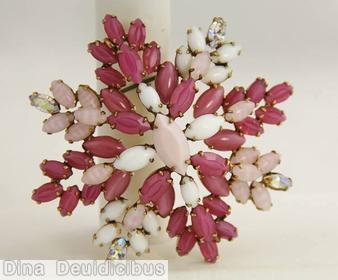Schreiner 8 branch radial snowflake square pin white ab striped pink opaque fuchsia large navette center jewelry