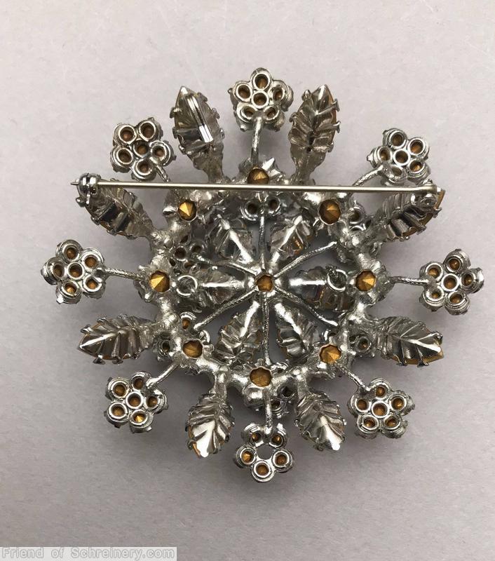 Schreiner 8 clustered flower spray pin crystal silvertone jewelry