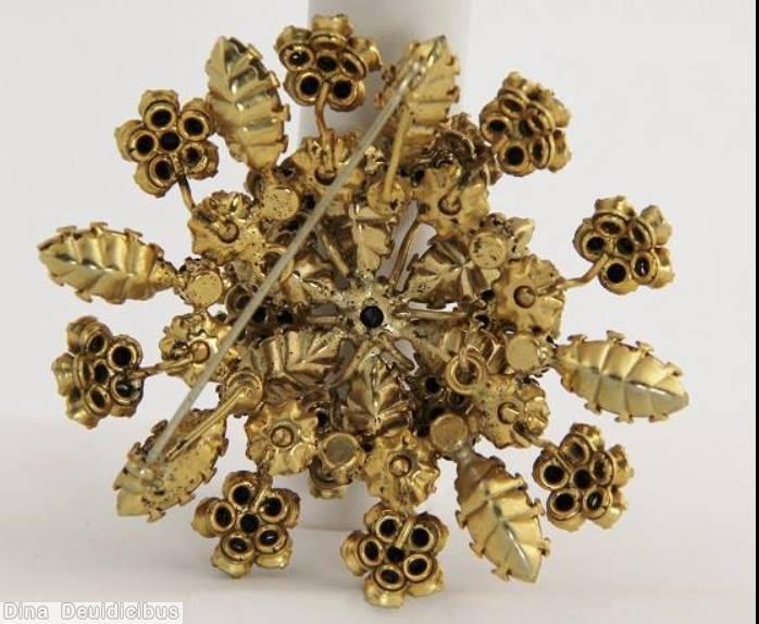 Schreiner 8 clustered flower spray pin jet metalic gold goldtone jewelry