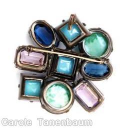 Schreiner 9 varied shape large stone square pin 3 square stone 2 chaton 2 baguette 2 teardrop aqua green navy lavender jewelry