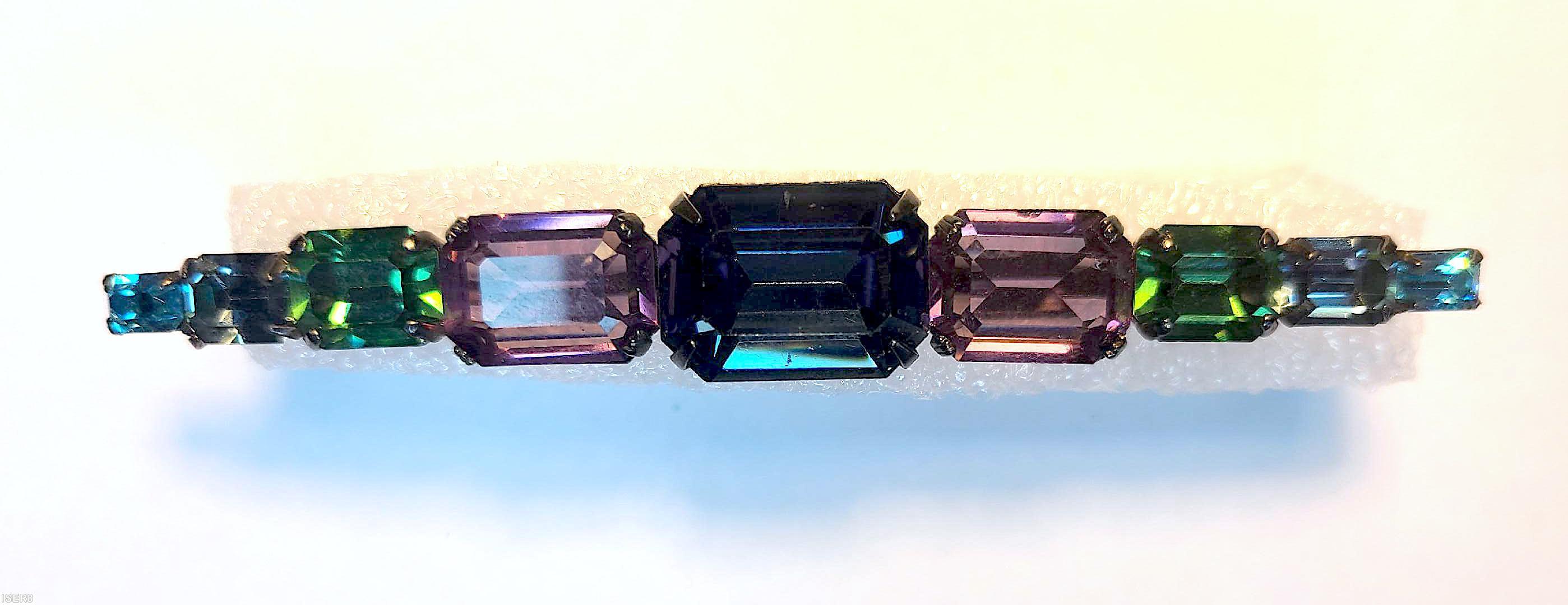 Schreiner 9 varied size emerald cut bar pin jet lavender green blue aqua jewelry