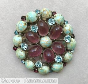 Schreiner concave pin 12 cabs side wall 6 cabs top turquoise lavender ice blue jewelry