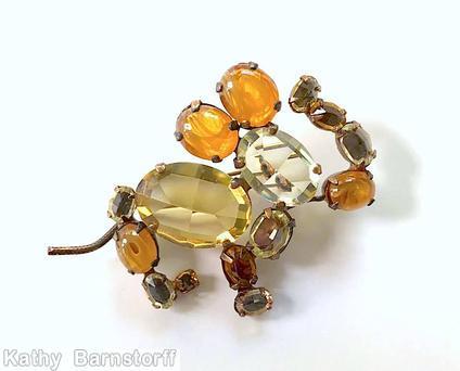 Schreiner elephant trembling trunk large oval cab body marbled amber clear champgne metalic brown jewelry