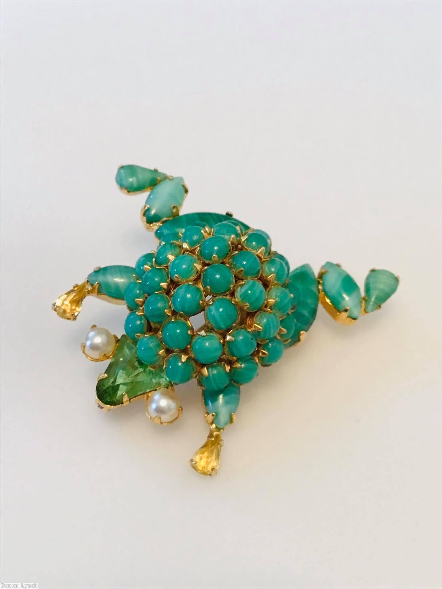 Schreiner frog peking glass faux pearl amber teardrop green goldtone jewelry