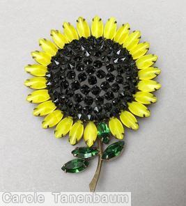 Schreiner giant sunflower pin lime emerald jet inverted jewelry