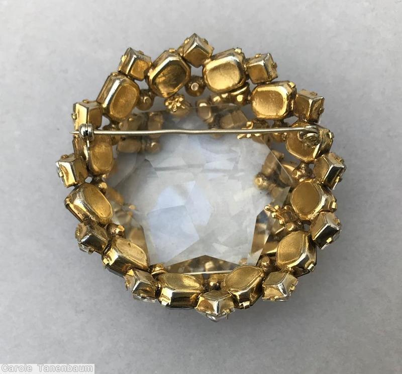 Schreiner large faceted open back center domed round pin 8 waves of seeds 16 oval stone side crystal peach square smoke baguette fuchsia jewelry
