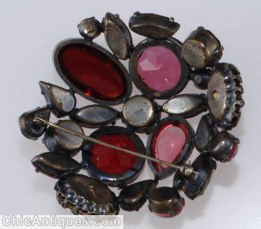 Schreiner large stone round domed end of day pin ruby clear pink dark red jewelry