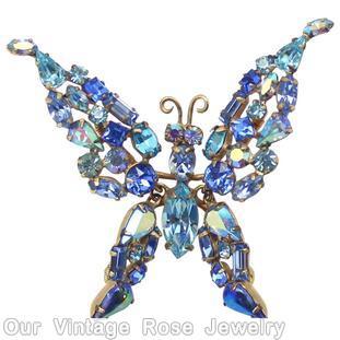 Schreiner large trembling wing butterfly pointy wing ab aqua blue jewelry