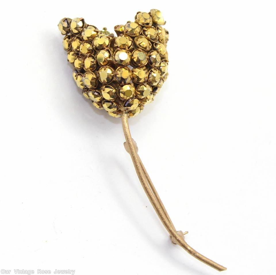 Schreiner long stem tulip pin 4 wired frame petal metalic gold amber jewelry