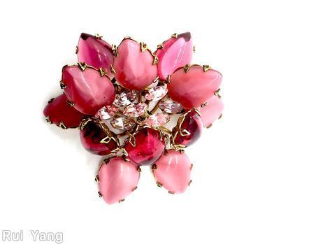Schreiner lotus pin 12 large teardrop stone clear wine opaque pink clear pink clear lavender jewelry