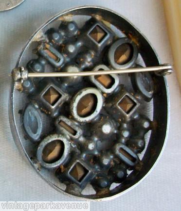 Schreiner oval shadow box pin 4 square stone ruby ab brown fuchsia pink ab jewelry