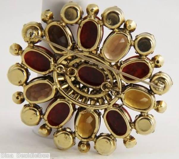 Schreiner radial domed oval pin 10 oval cab hook eye oval center 5 rounds 10 chaton carnelian jet amber brown jewelry