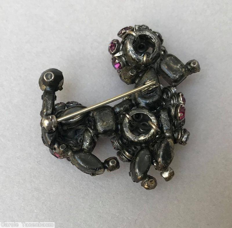 Schreiner sitting poodle pin pink purple ruby jewelry