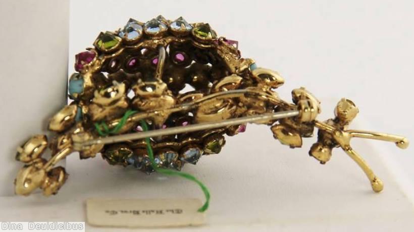 Schreiner snail 8 row chaton round domed body turquoise fuchsia peridot ice blue goldtone jewelry