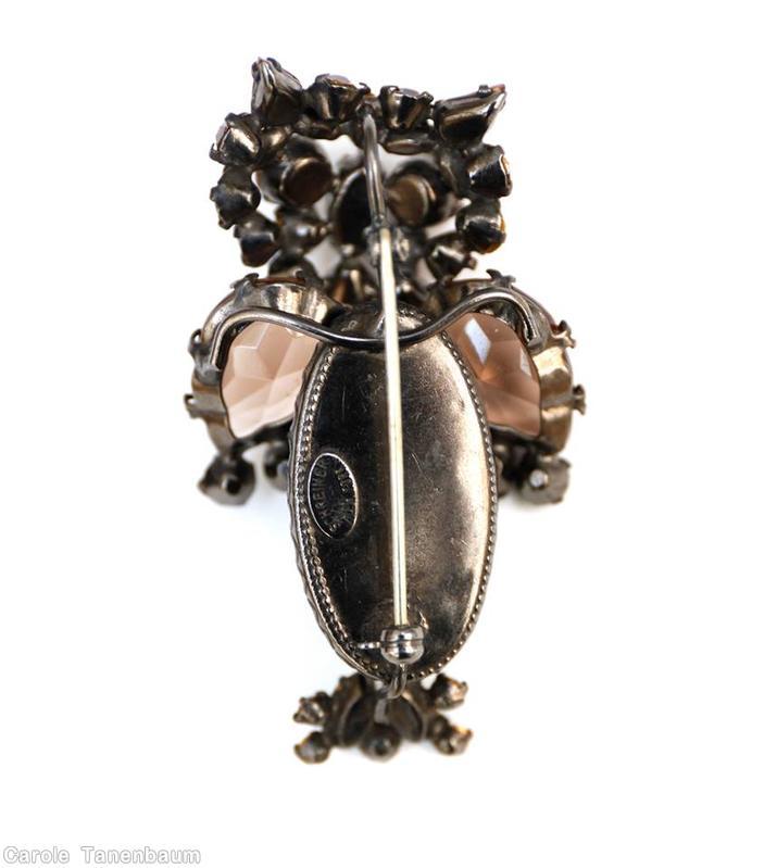 Schreiner standing owl large oval body 2 large teardrop wing navette beak chaton eye jet large oval cab clear brown large faceted teardrop crystal jewelry