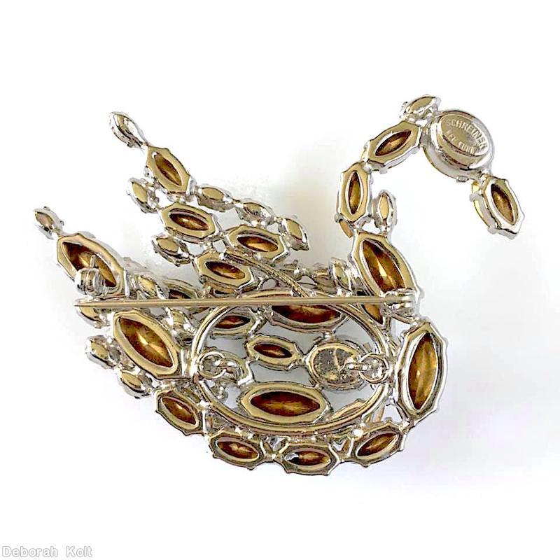 Schreiner swan navette crystal silvertone jewelry