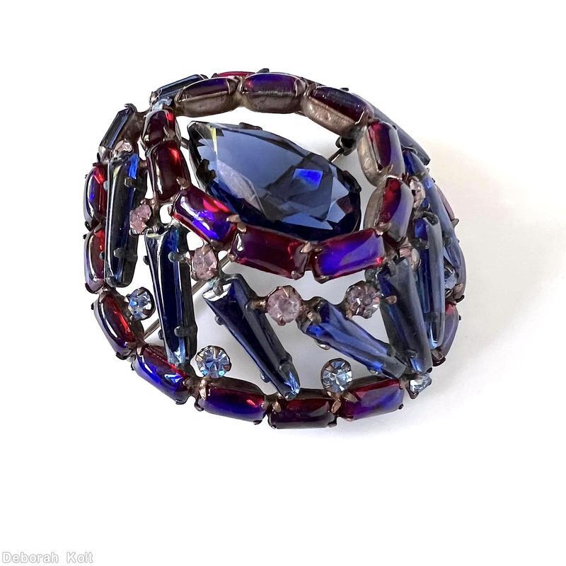 Schreiner swirled 9 keystone high domed oval pin 3 rounds large teardrop center slim rectangle cab bordered large faceted navy teardrop navy keystone ice blue small chaton ice pink small chaton bicolor royal blue raspberry rectangular stone jewelry