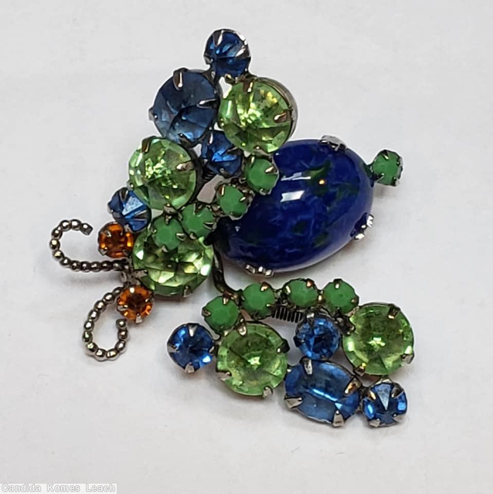 Schreiner trembling wing bug 3 chaton wing oval cab body lapis apple green celery blue amber jewelry