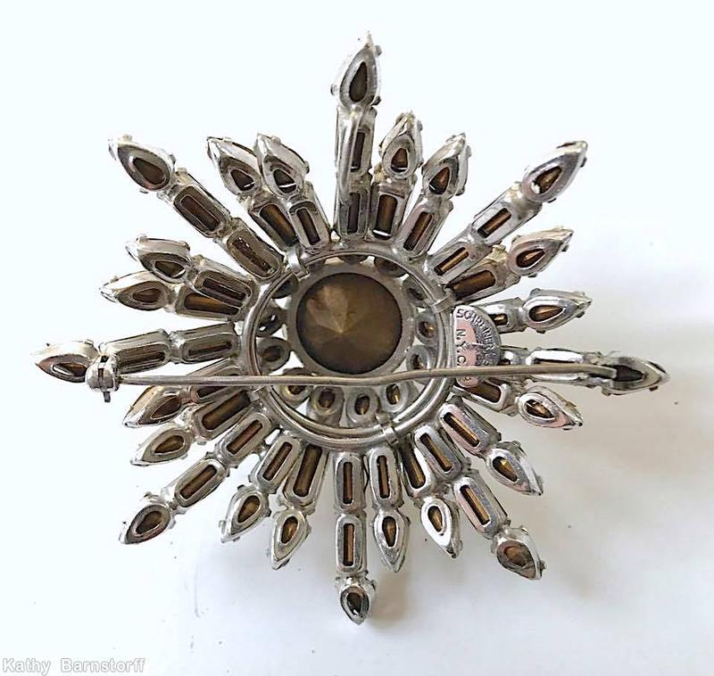 Schreiner varied length starburst pin 24 branch 2 level large chaton center crystal jewelry