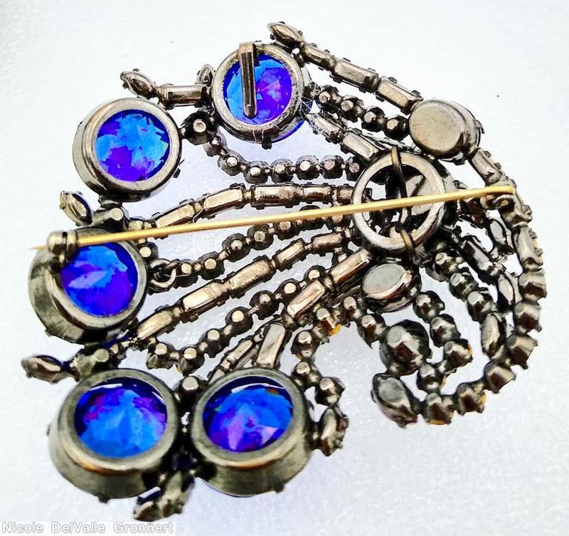 Schreiner waterfall pin 5 large faceted round stone 4 varied size oval cab 5 baguette branch blue faceted large round stone purple pale purple jewelry