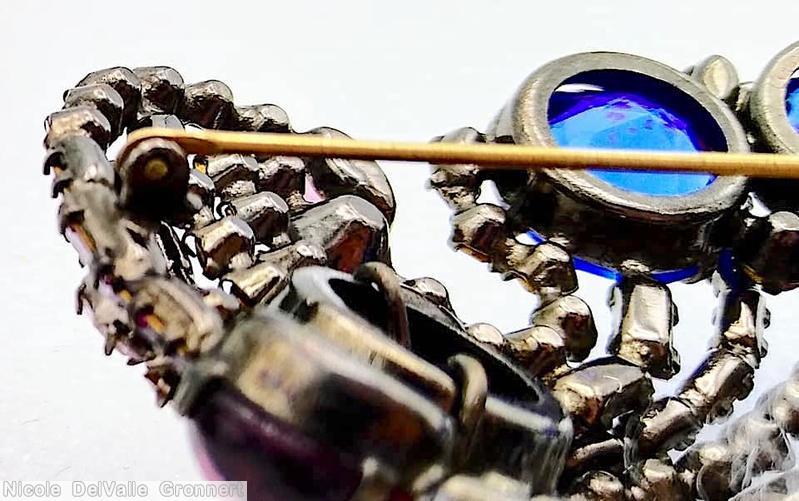 Schreiner waterfall pin 5 large faceted round stone 4 varied size oval cab 5 baguette branch blue faceted large round stone purple pale purple jewelry
