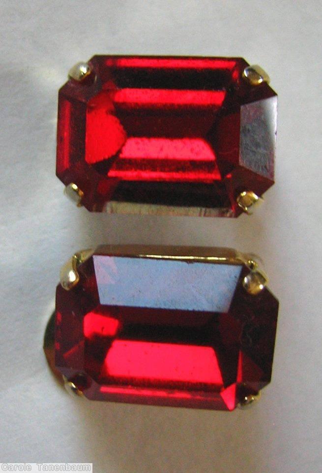 Schreiner 1 large emerald cut ruby goldtone jewelry