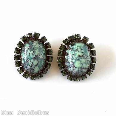 Schreiner 1 large oval cab center 17 surrounding small stone purple mark turquoise large oval cab green small chaton copper back jewelry