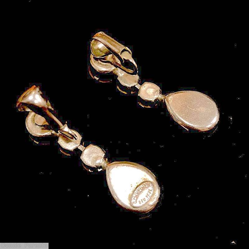Schreiner 1 teardrop dangle 3 chaton crystal silvertone jewelry