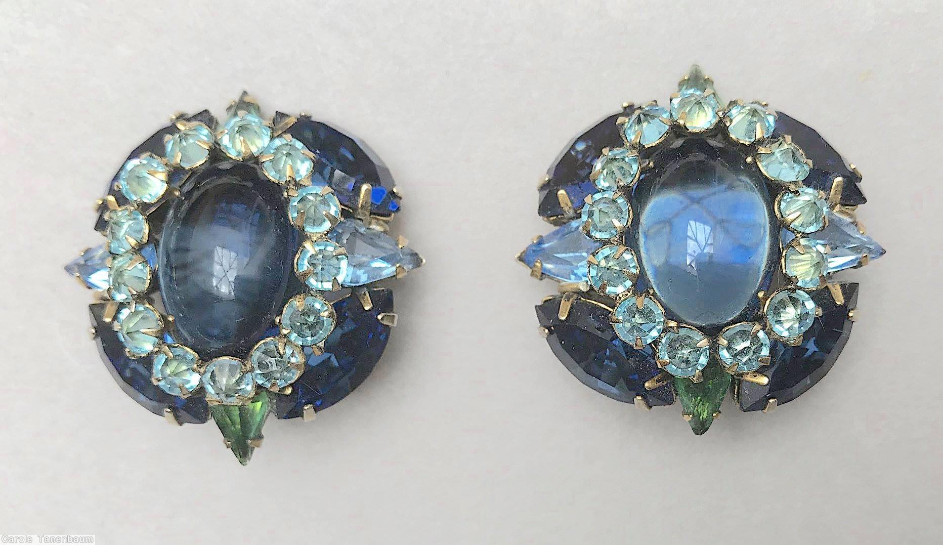 Schreiner 4 navette large oval cab center 13 surrounding chaton 4 teardrop radial earring ice blue openback large oval cab center inverted aqua chaton navy navette green goldtone jewelry