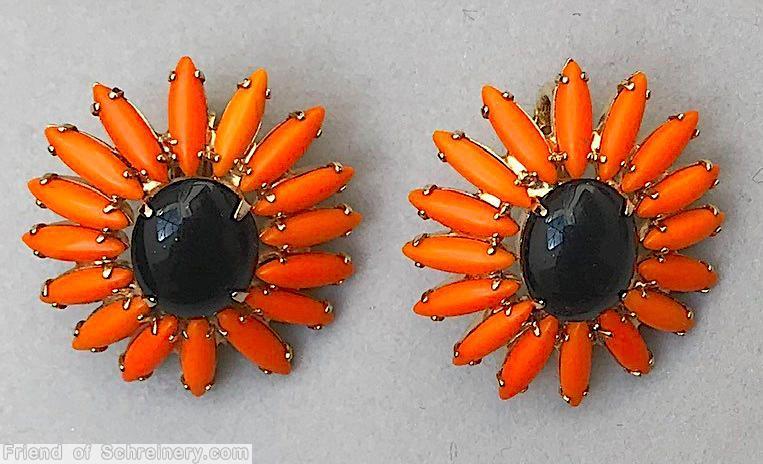 Schreiner daisy varied size 15 navette coral navette black oval cab jewelry