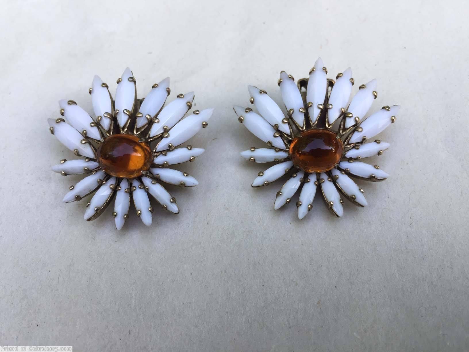 Schreiner daisy varied size 15 navette white navette jet oval center jewelry