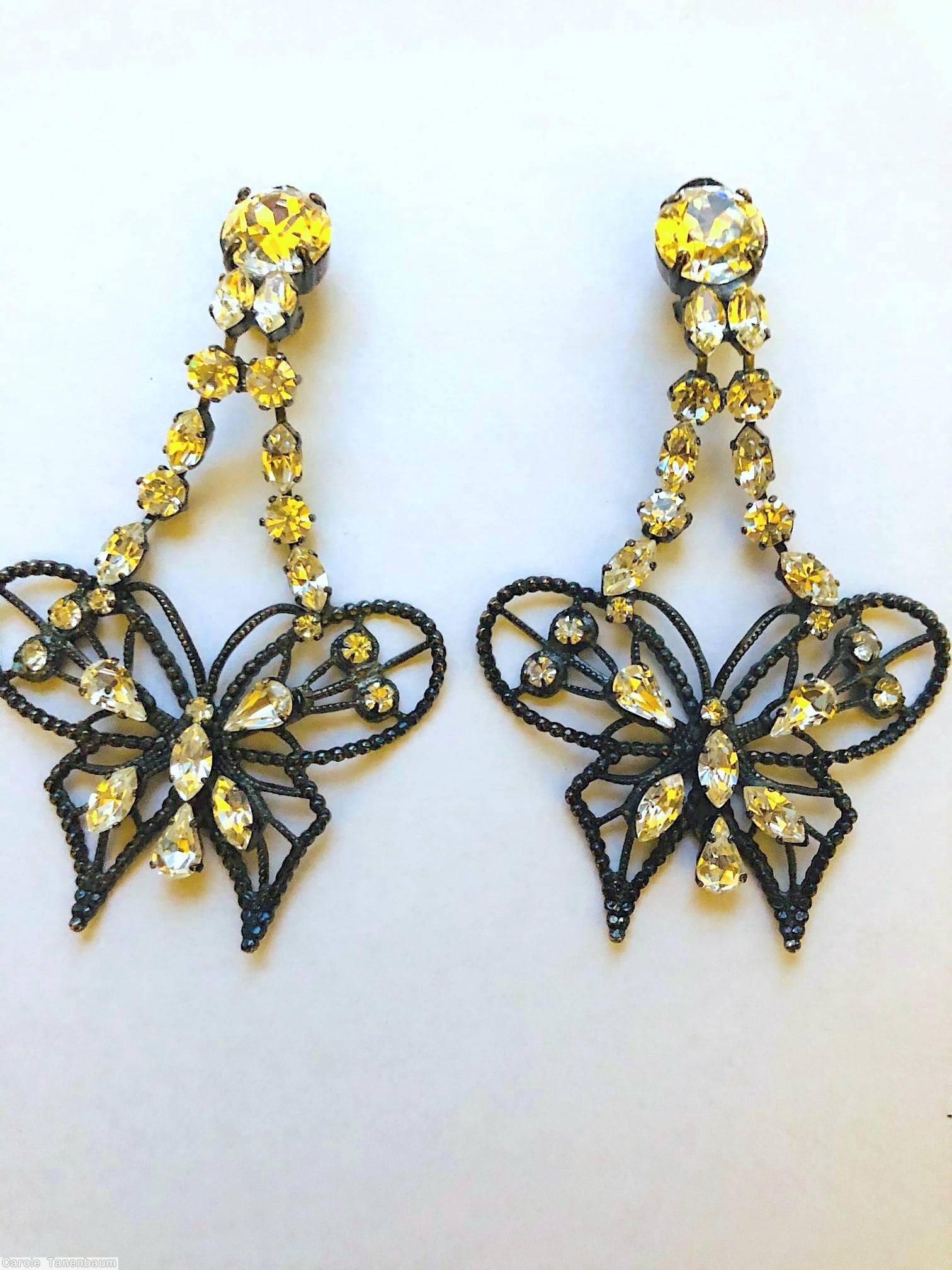Schreiner dangling wired butterfly yellow gunmetal jewelry