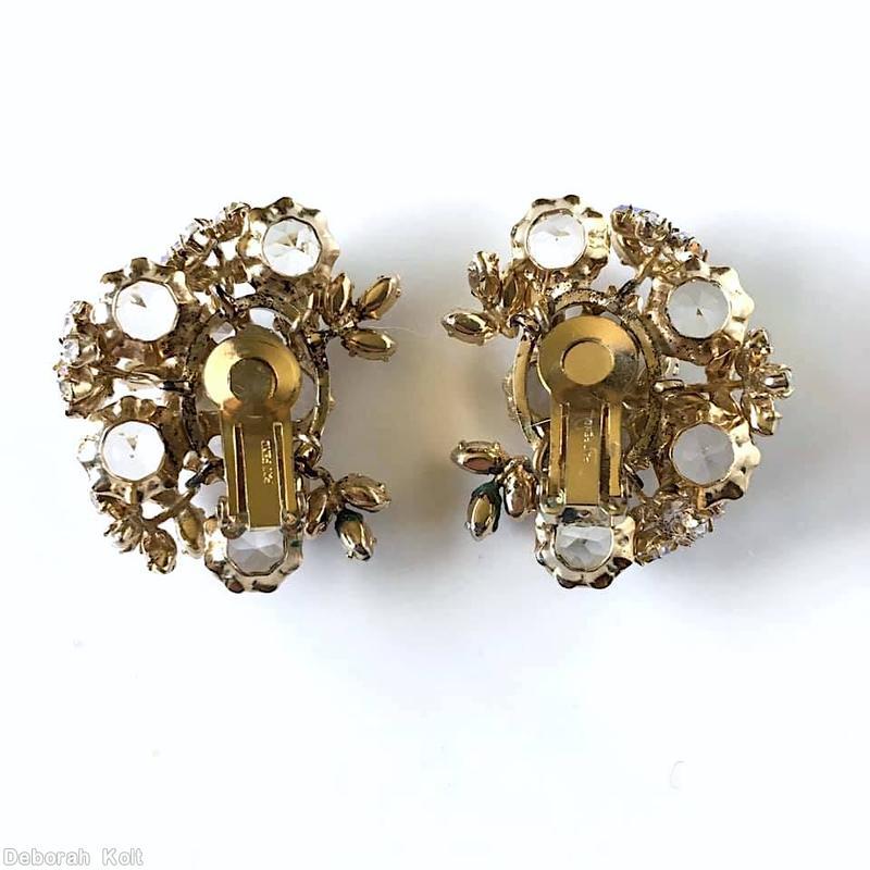 Schreiner half sector radial earring 4 chaton 5 small branch crystal ab goldtone jewelry