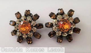 Schreiner radial 1 chaton center 2 rounds 9 surrounding small chaton 9 small outside stone amber chaton center brown crystal jewelry