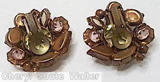 Schreiner radial domed earring large center chaton 11 surrounding small chaton 6 varied outside stone clear champgne ice lavender amber jewelry